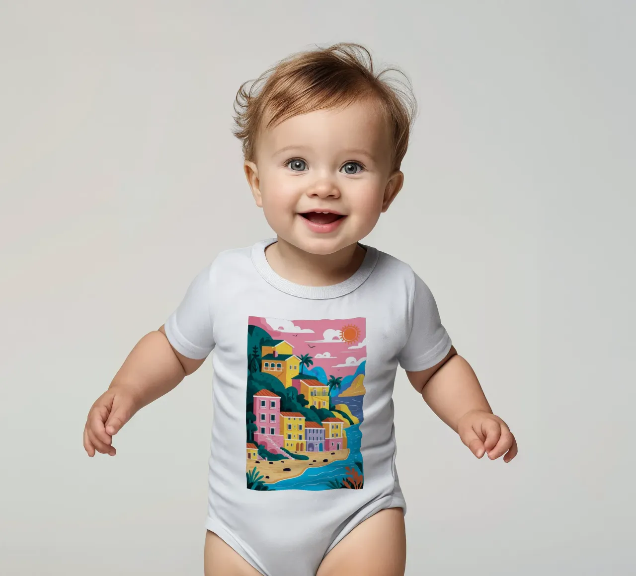 Hillside Bay Dream short-sleeve baby romper by Lumi Eyes