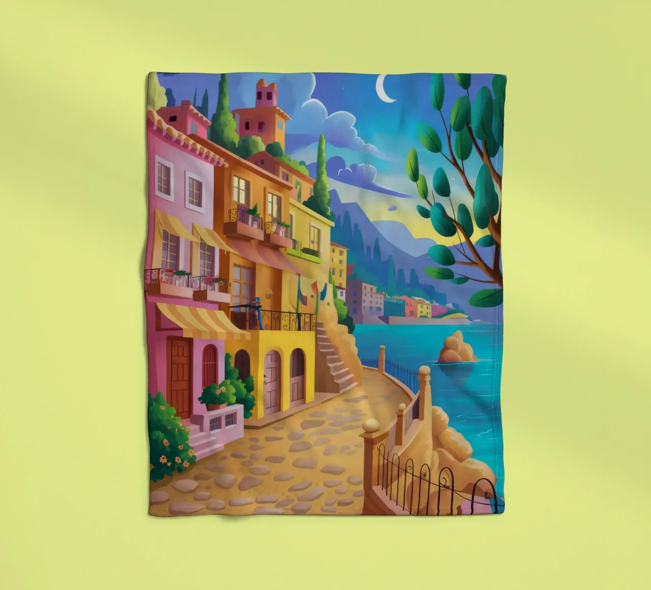 Canal Side Evening fleece blanket by Paez Harmony