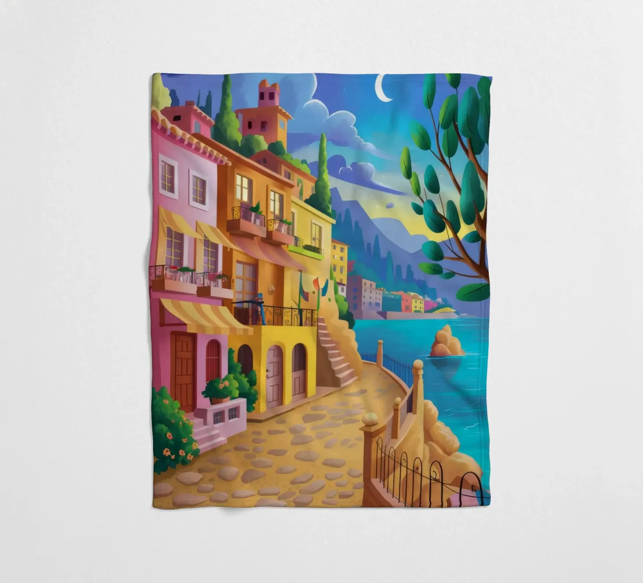Canal Side Evening fleece blanket by Paez Harmony
