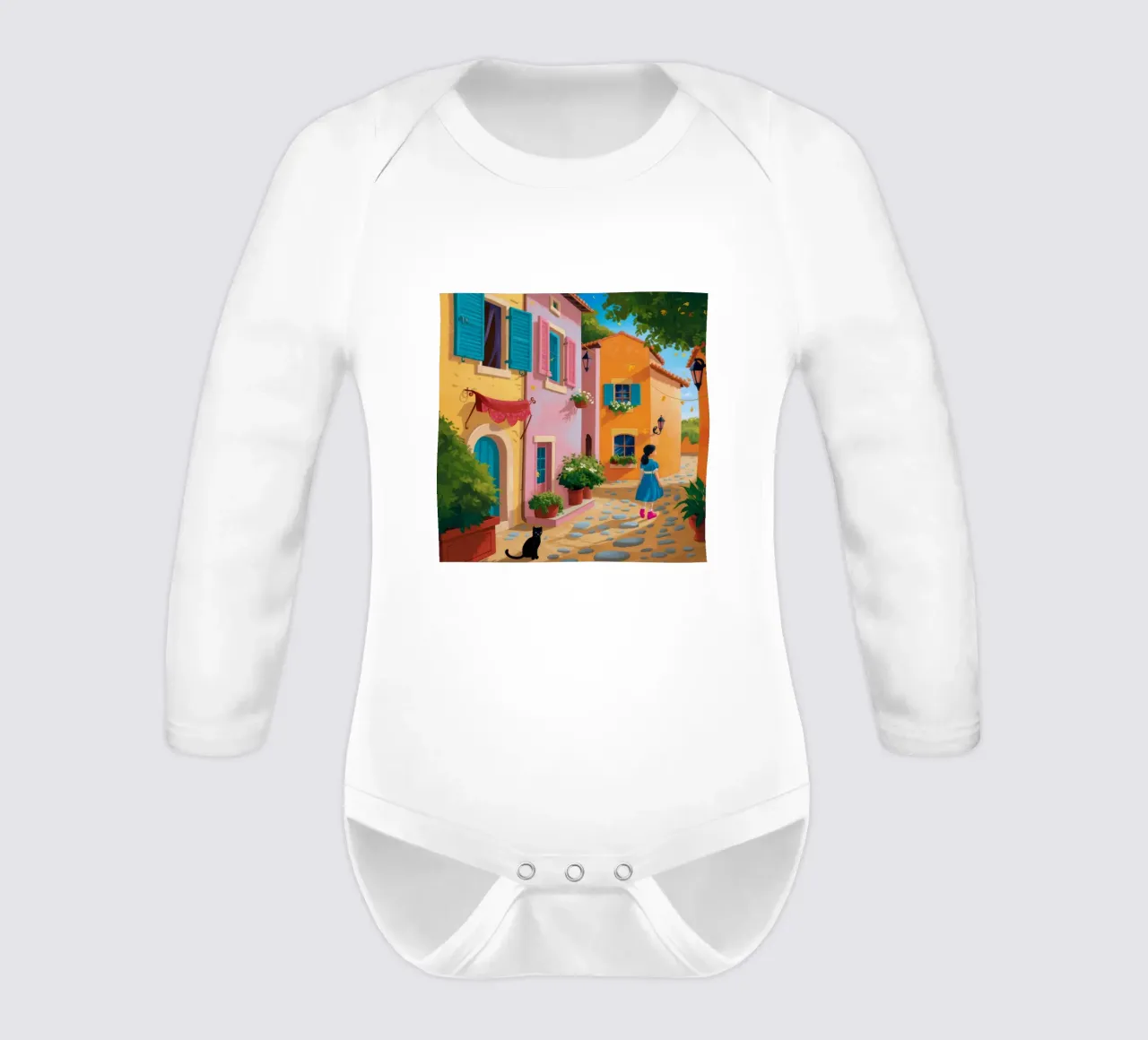 Alley Cat Stroll long-sleeve baby romper by Haven Mirage