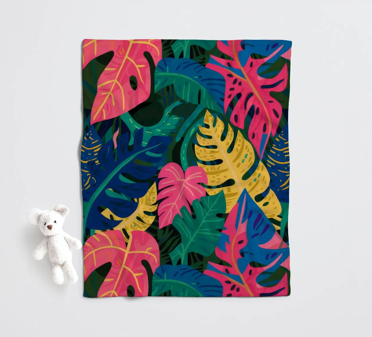 Neon Monstera Night fleece blanket by Paez Harmony