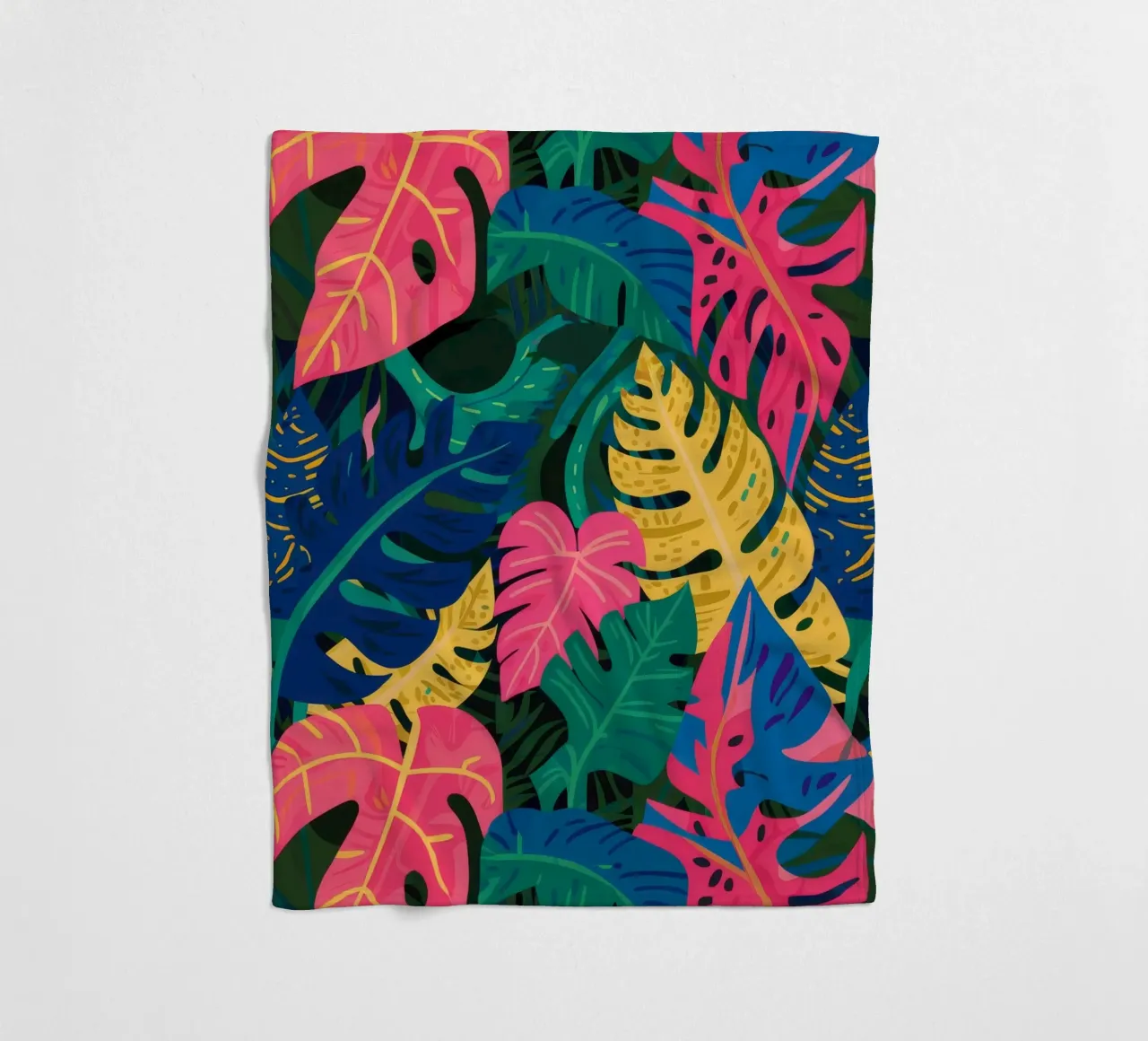 Neon Monstera Night fleece blanket by Paez Harmony