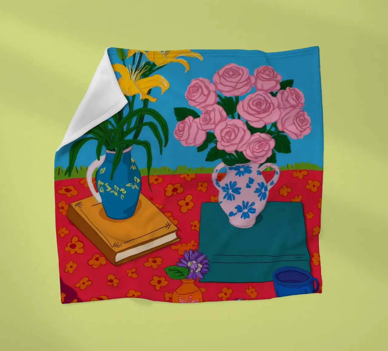 Rosa Rosen Roter Tisch Fleecedecke von Paez Harmony