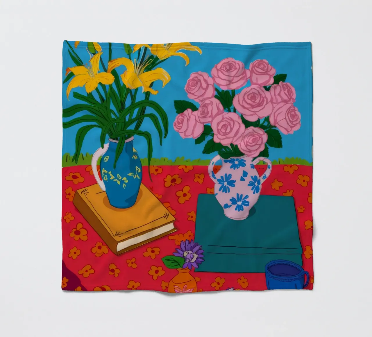 Rosa Rosen Roter Tisch Fleecedecke von Paez Harmony