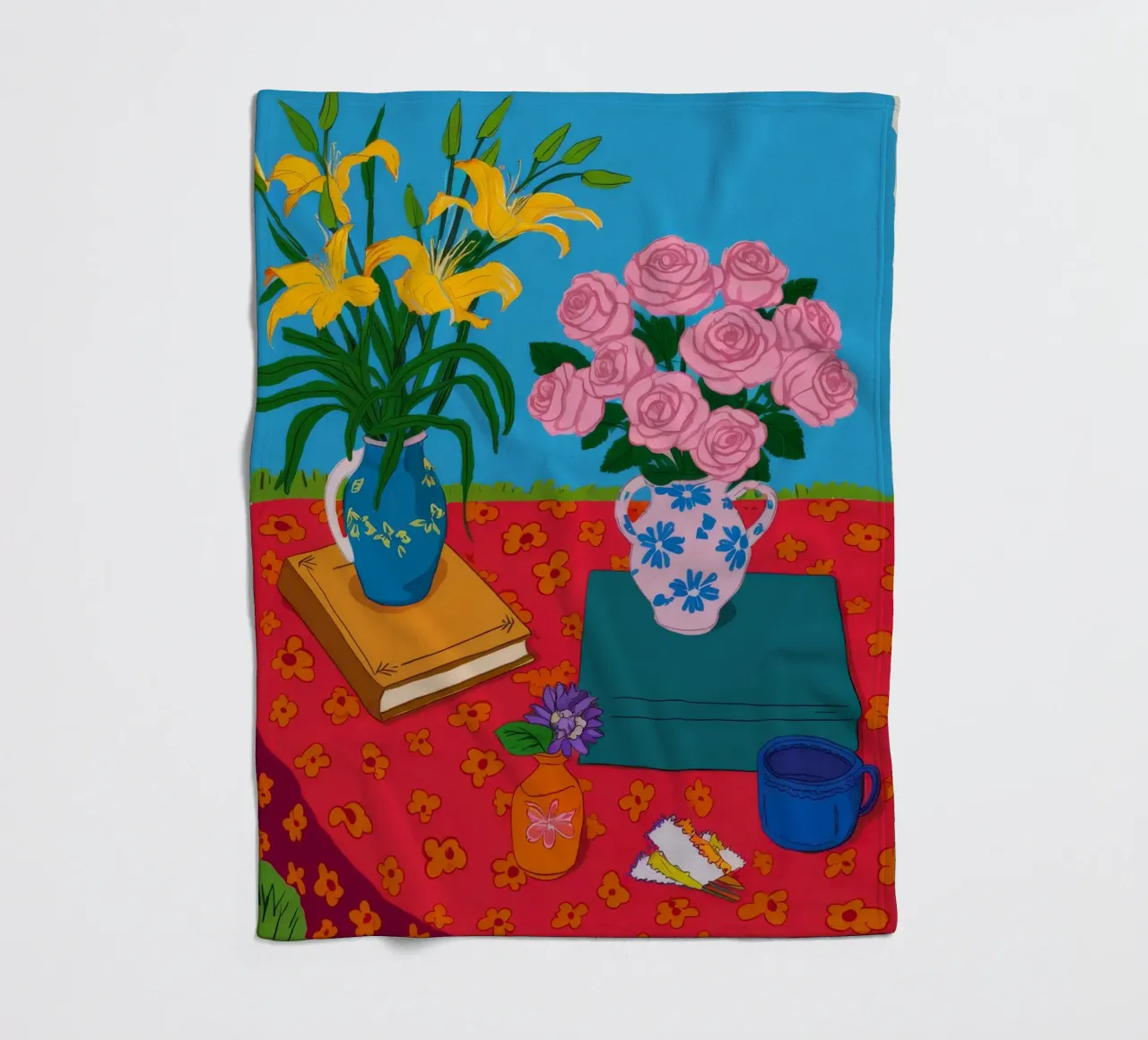 Rosa Rosen Roter Tisch Fleecedecke von Paez Harmony