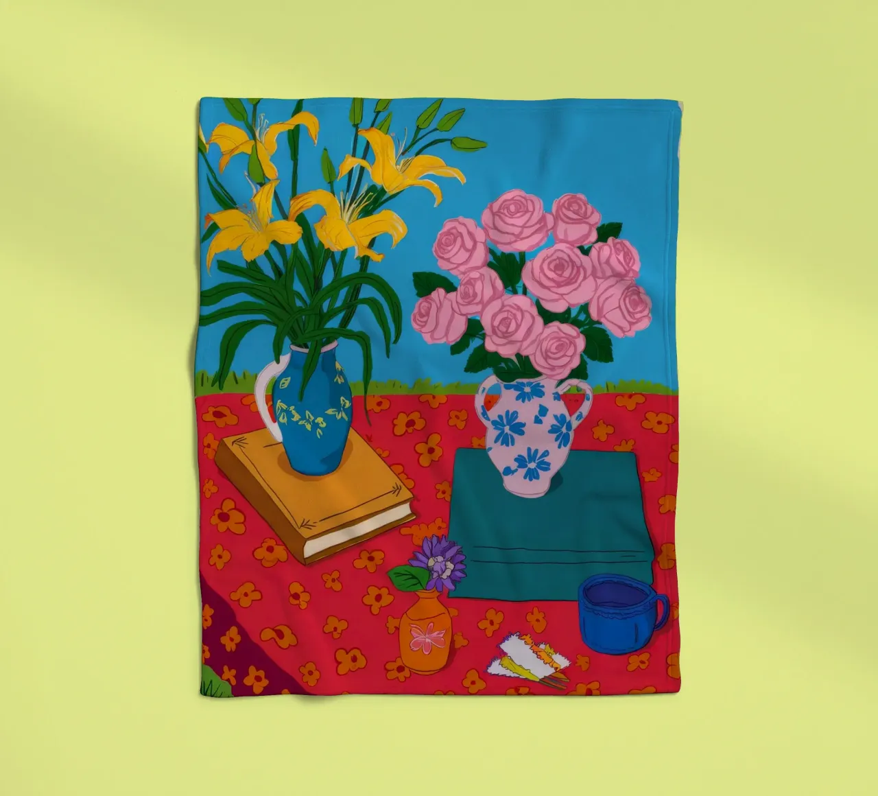 Rosa Rosen Roter Tisch Fleecedecke von Paez Harmony