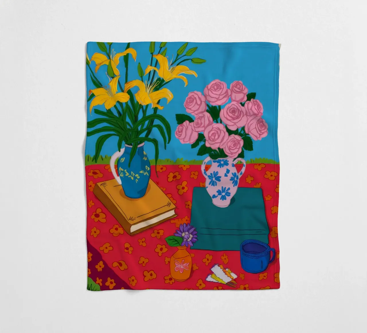 Rosa Rosen Roter Tisch Fleecedecke von Paez Harmony