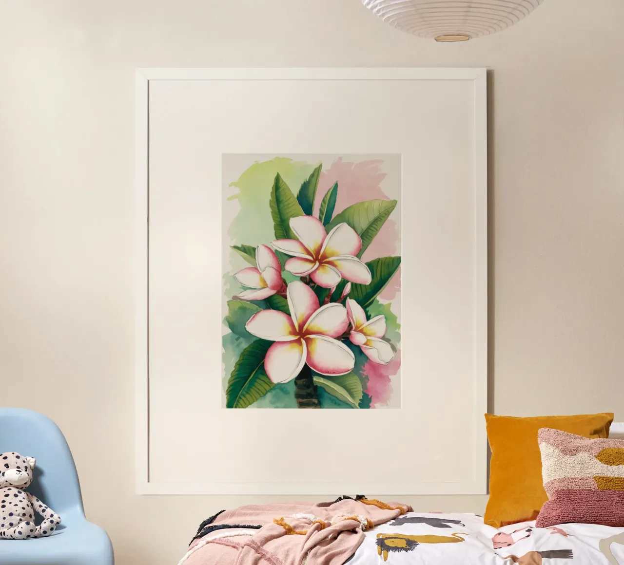 Petali di pace di plumeria poster con telaio in plastica da Haven Mirage