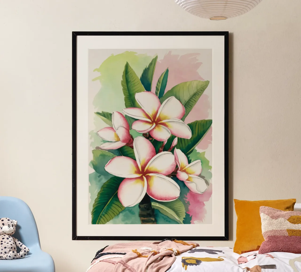 Petali di pace di plumeria poster con telaio in plastica da Haven Mirage