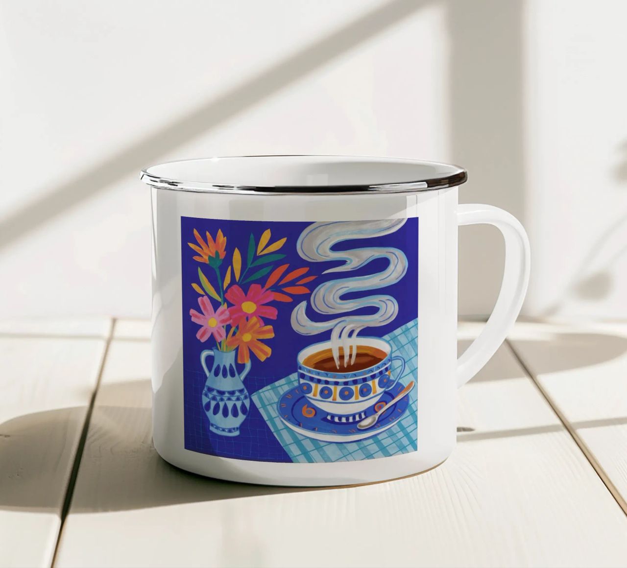 Caffè fumante in fiore tazza in smalto da Haven Mirage