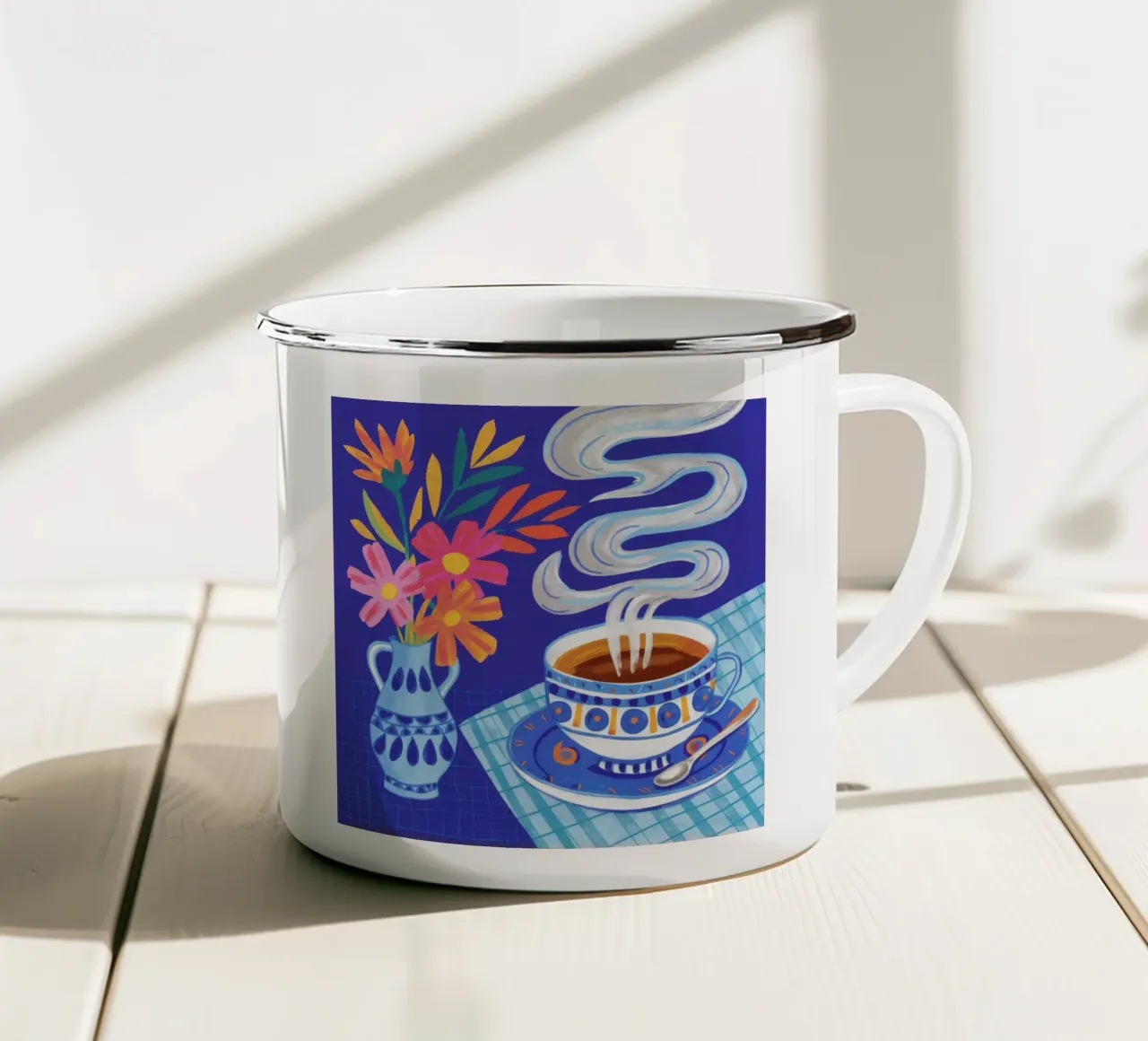 Caffè fumante in fiore tazza in smalto da Haven Mirage