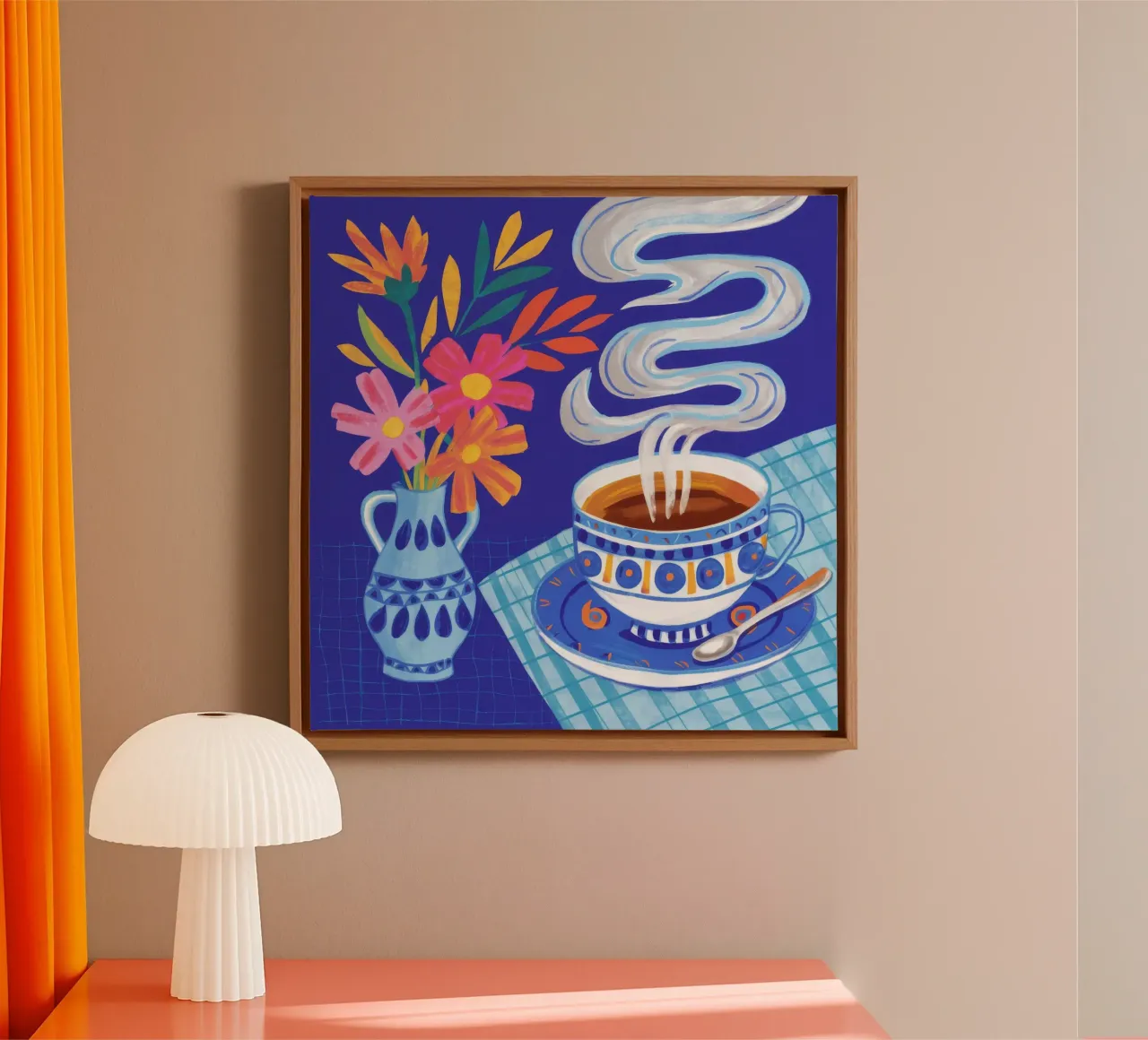 Caffè fumante in fiore tela con Cornice a cassetta da Haven Mirage