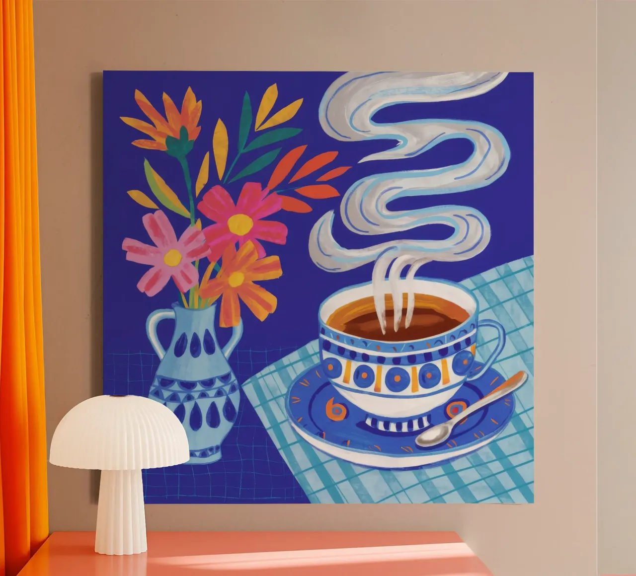 Caffè fumante in fiore tela con Cornice a cassetta da Haven Mirage
