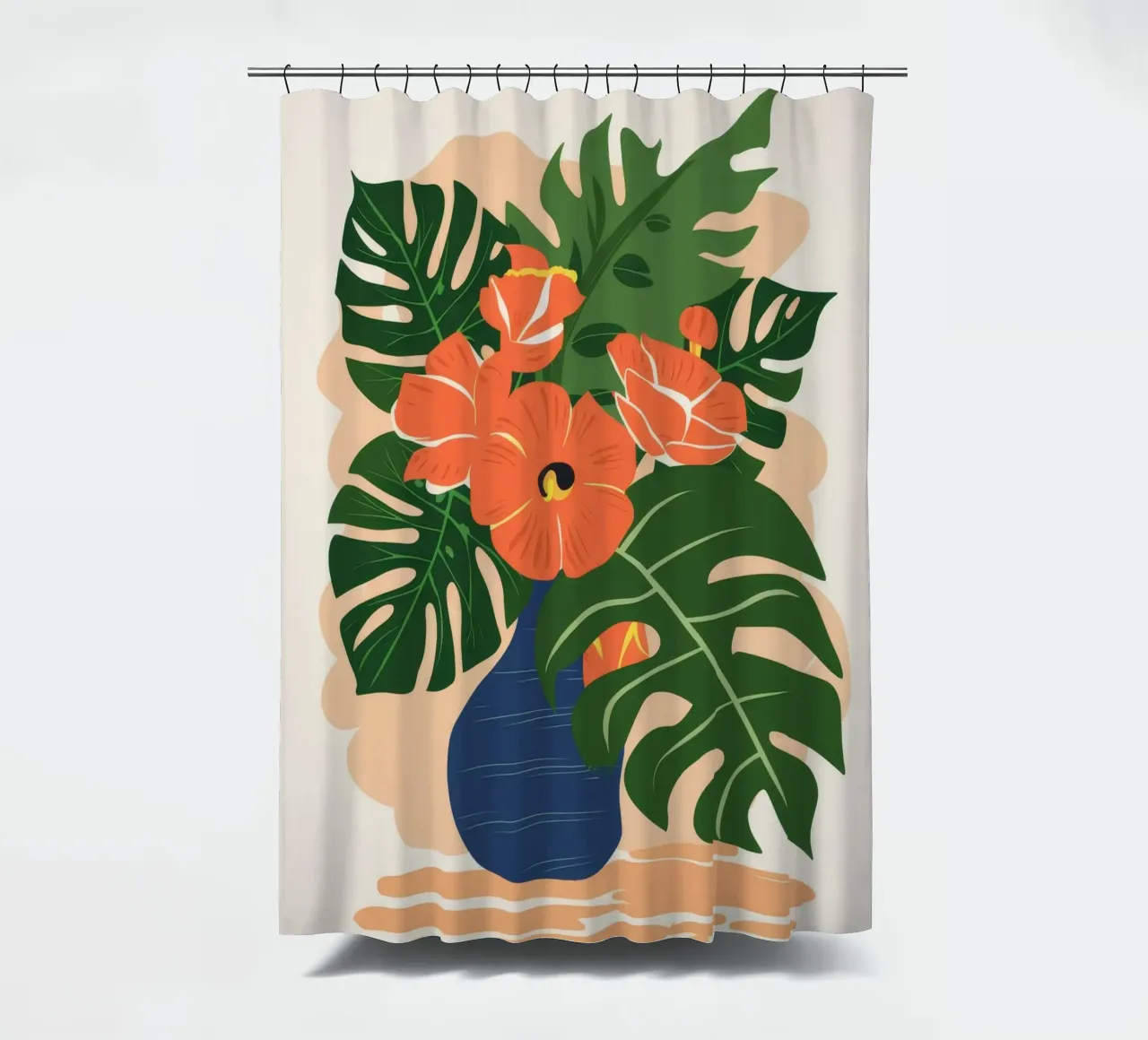Monstera Hibiscus Still-life shower curtain by Stone Patina