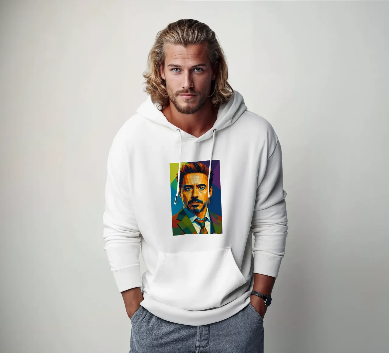 robert downey jr retro pop art wpap felpa con cappuccio da aiswa