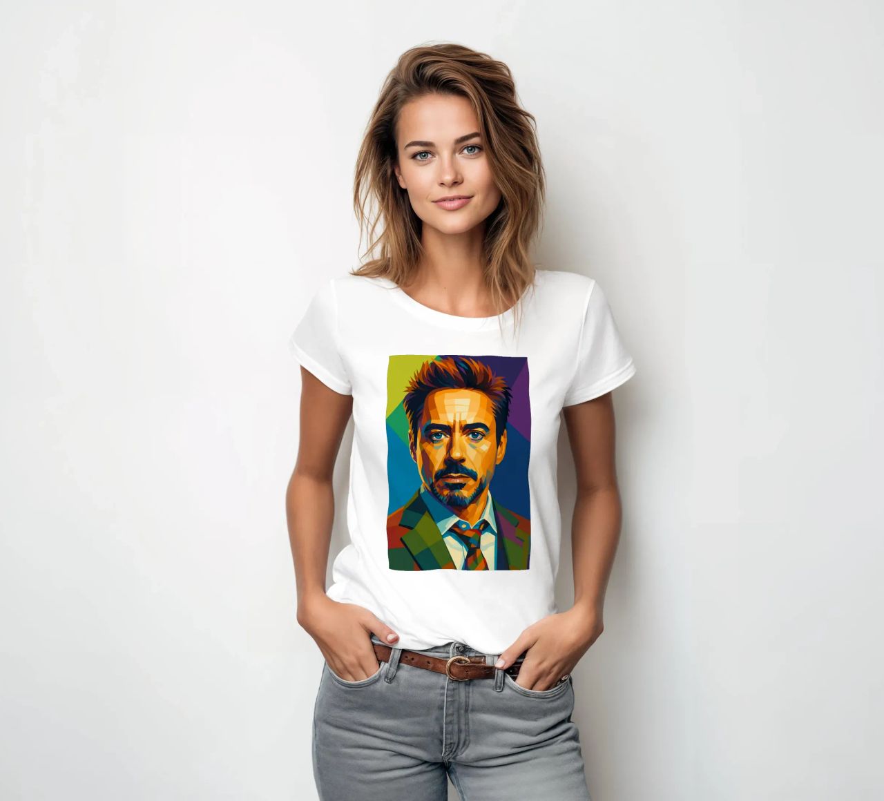 robert downey jr retro pop art wpap women's fitted t-shirt by aiswa