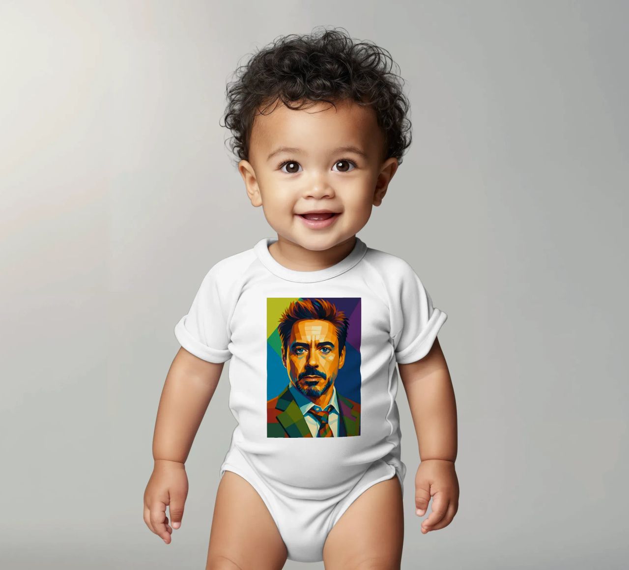 robert downey jr retro pop art wpap short-sleeve baby romper by aiswa
