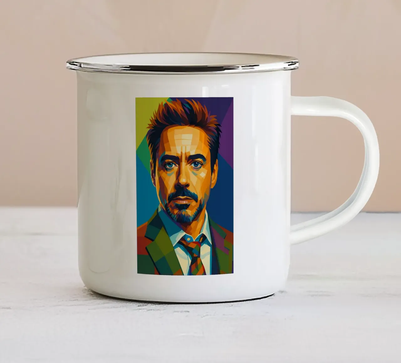 robert downey jr retro pop kunst wpap Emaille Tasse von aiswa
