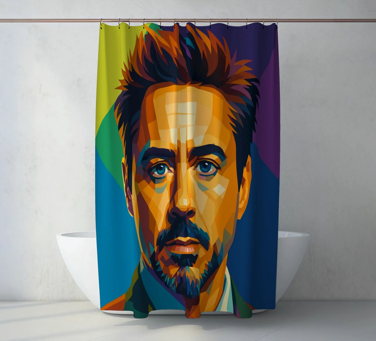 robert downey jr retro pop art wpap shower curtain by aiswa