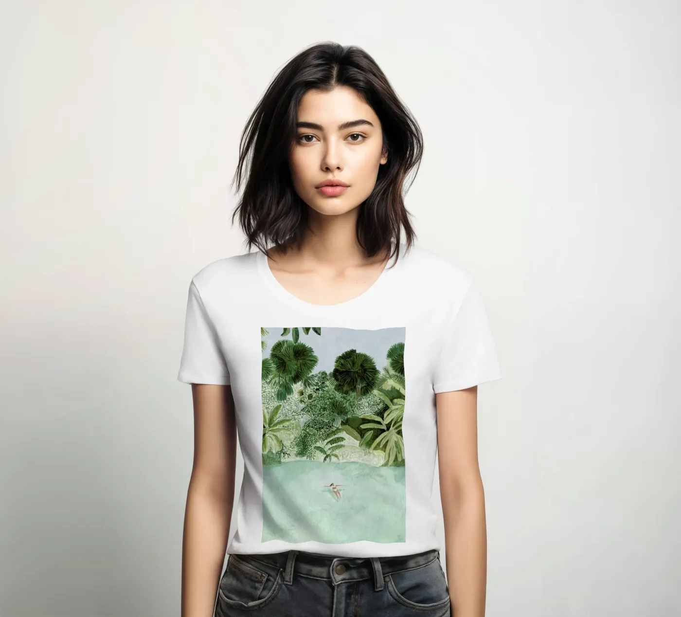 Bathing Girl women's fitted t-shirt by Isabelle Vandeplassche