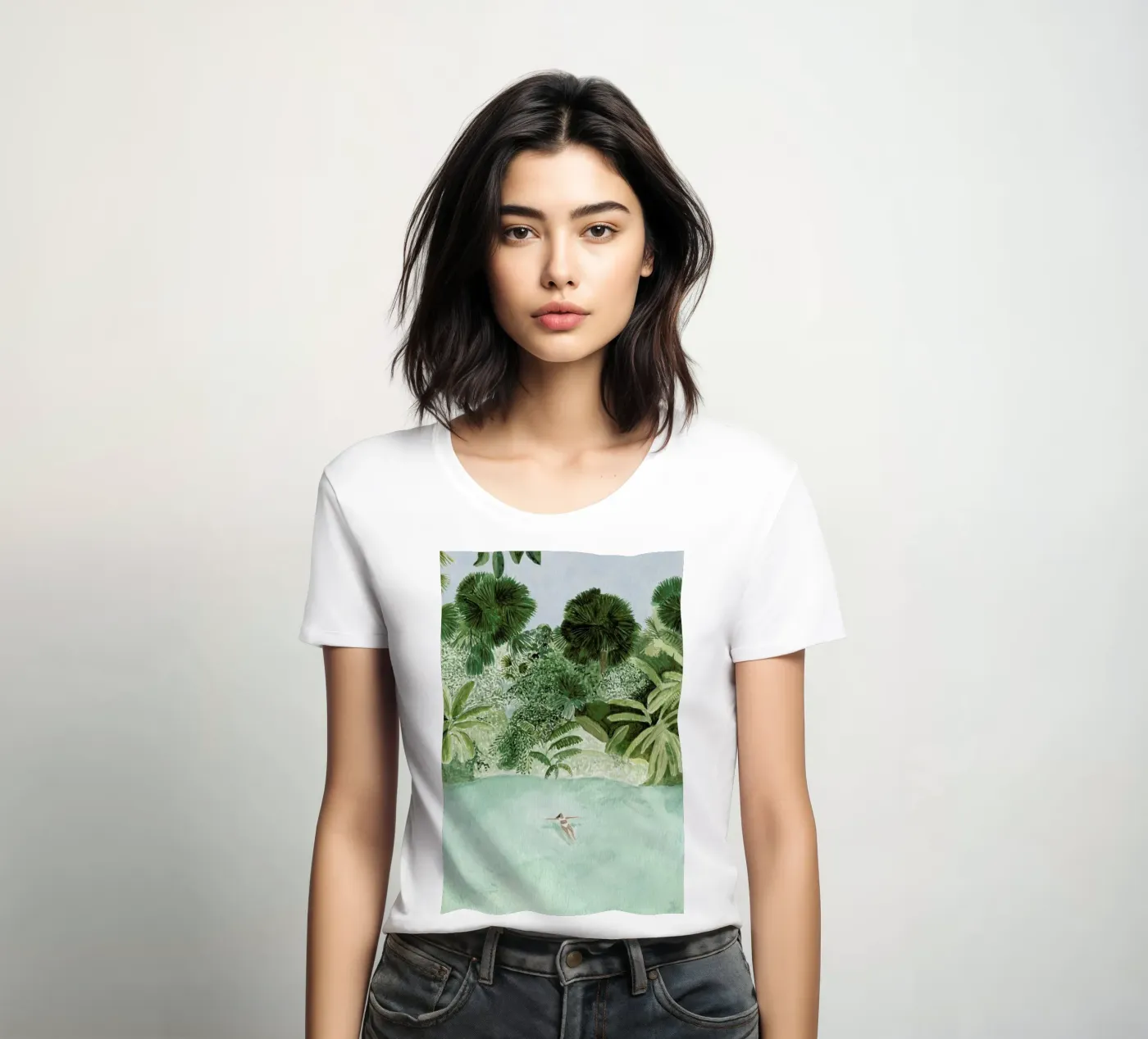 Bathing Girl women's fitted t-shirt by Isabelle Vandeplassche