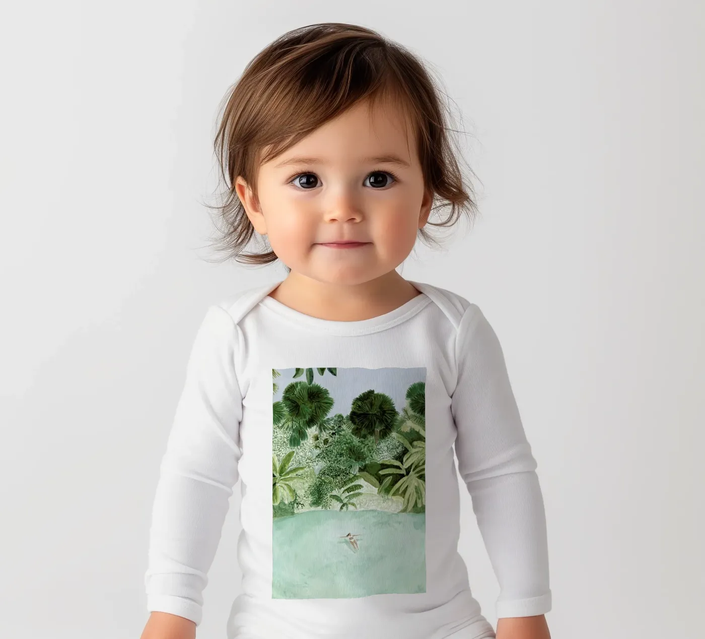 Bathing Girl long-sleeve baby romper by Isabelle Vandeplassche