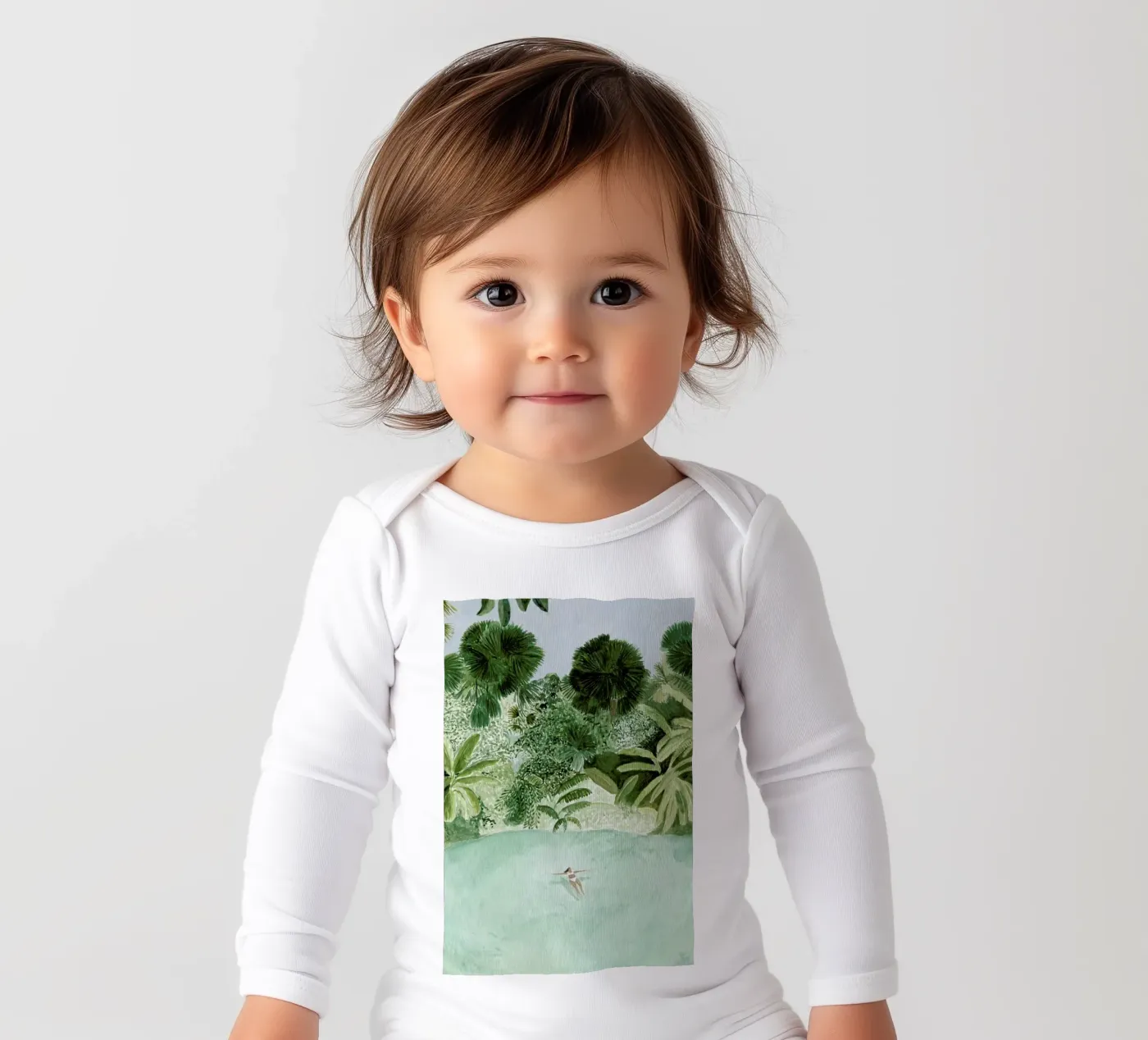 Bathing Girl long-sleeve baby romper by Isabelle Vandeplassche