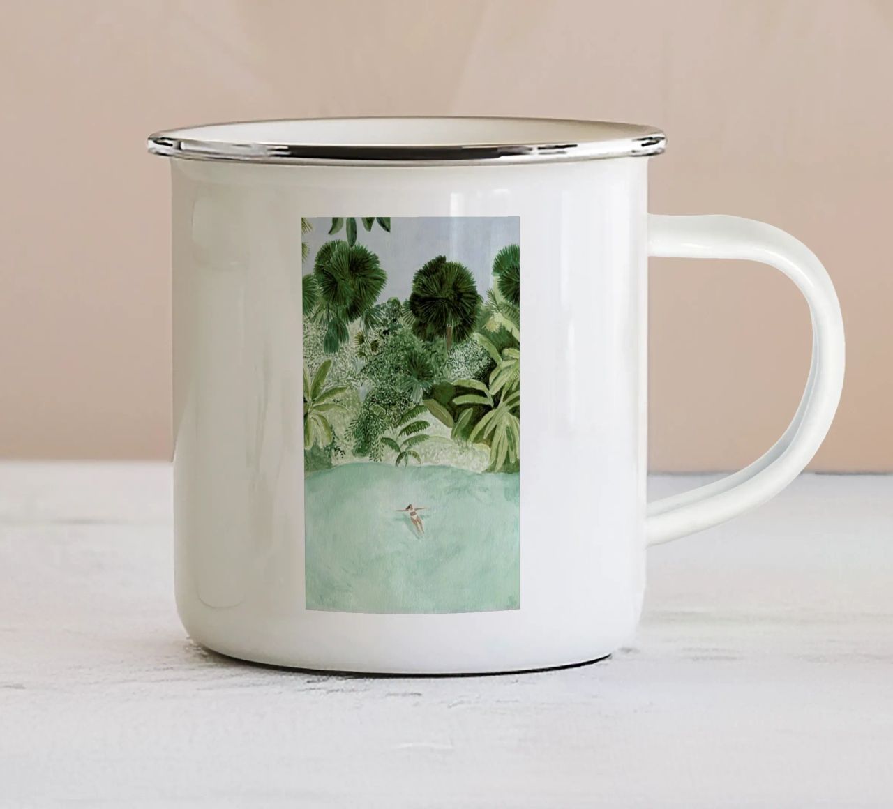 Bathing Girl enamel mug by Isabelle Vandeplassche
