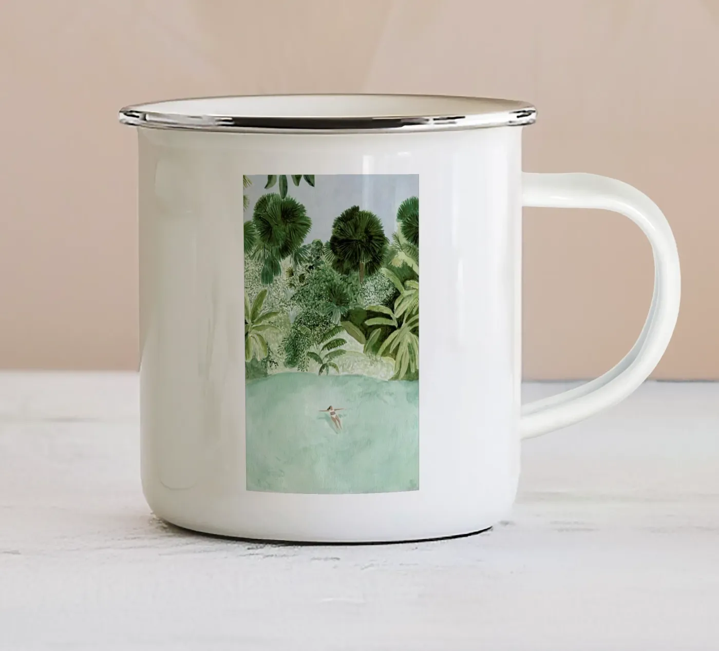 Bathing Girl enamel mug by Isabelle Vandeplassche