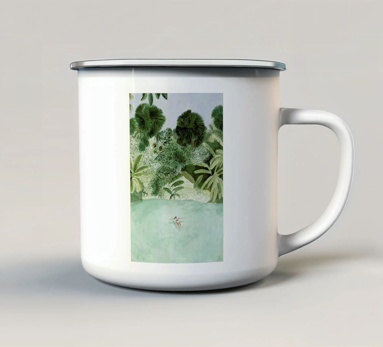 Bathing Girl enamel mug by Isabelle Vandeplassche