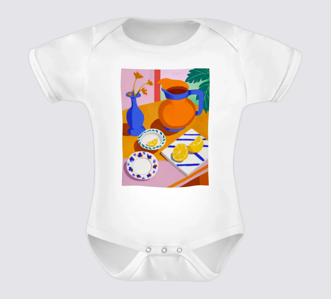 Orange Pitcher Lemons short-sleeve baby romper by Haven Mirage