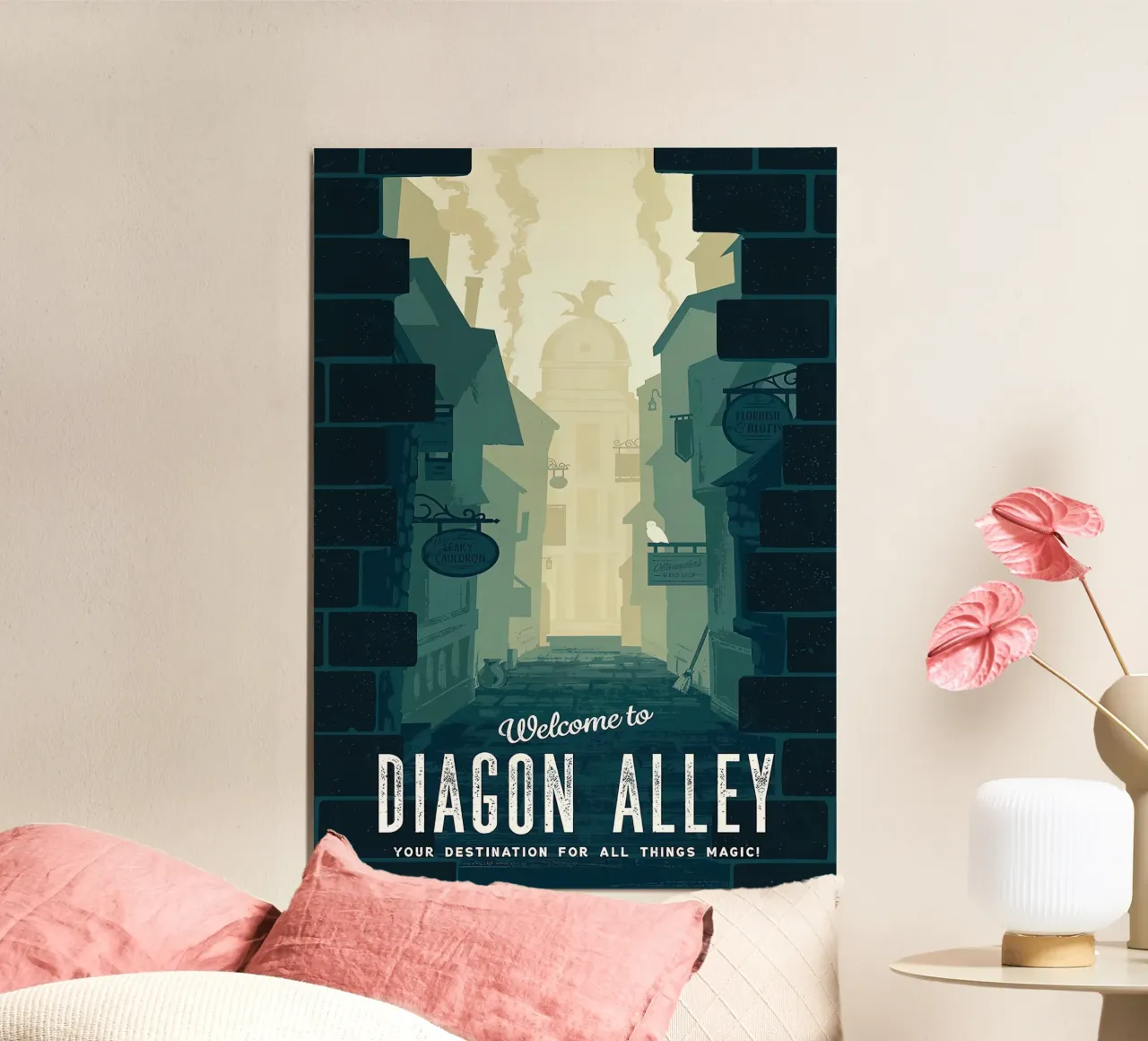 Benvenuti a Diagon Alley poster con telaio in alluminio da Alice Slatera