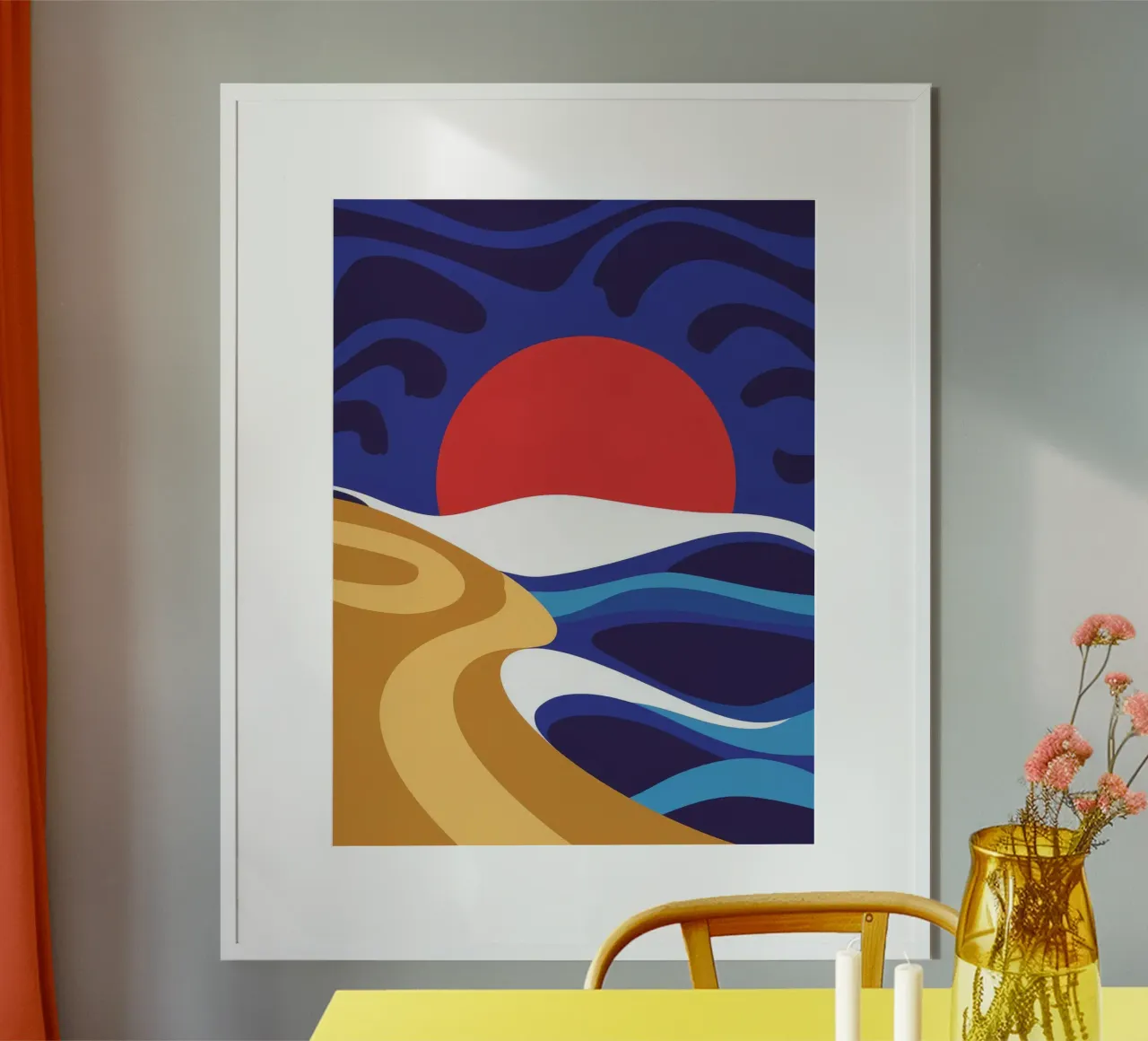 Costa della marea cremisi poster con telaio in alluminio da Stone Patina