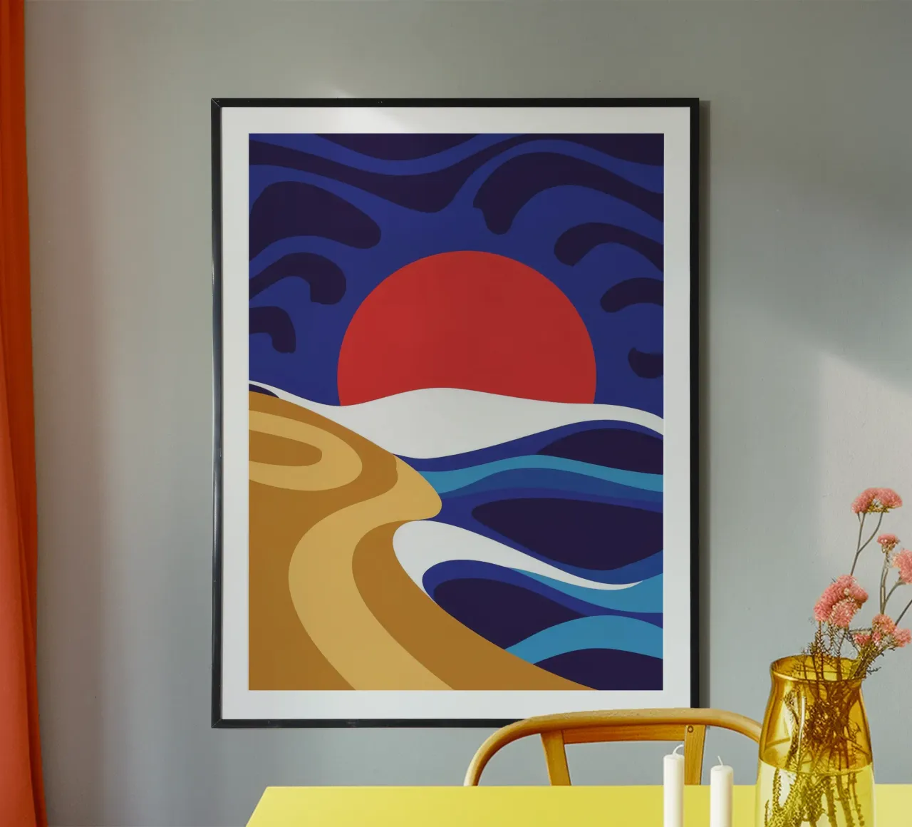 Costa della marea cremisi poster con telaio in alluminio da Stone Patina