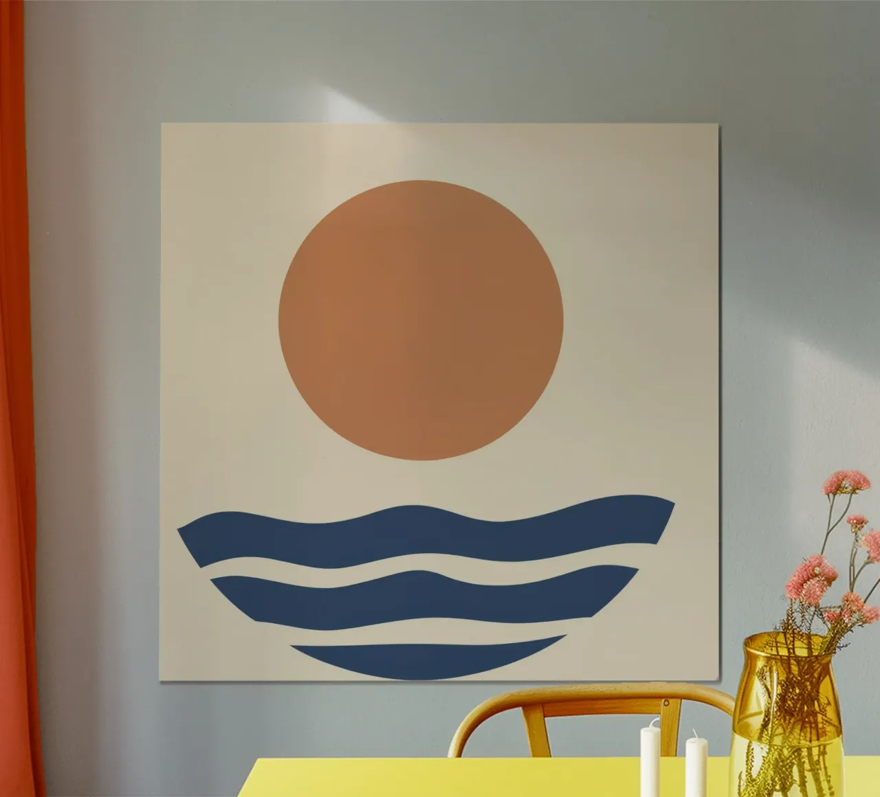 Immobilità del mare ocra poster con telaio in legno da Stone Patina