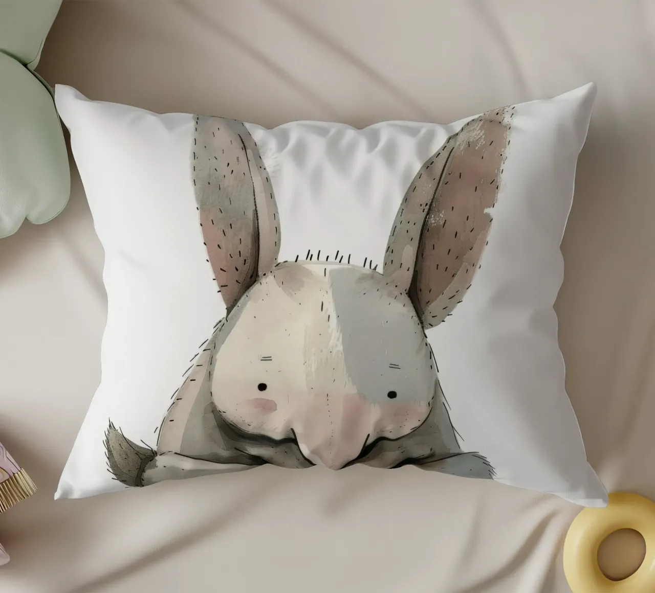 Illustrazione stilizzata di un coniglio seduto cuscino da DesignDoodle