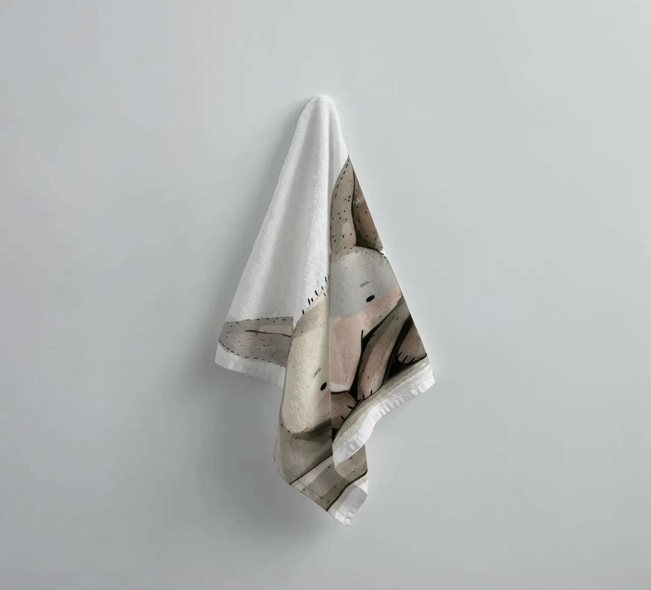 Stylized Illustration of a Seated Rabbit towel by DesignDoodle