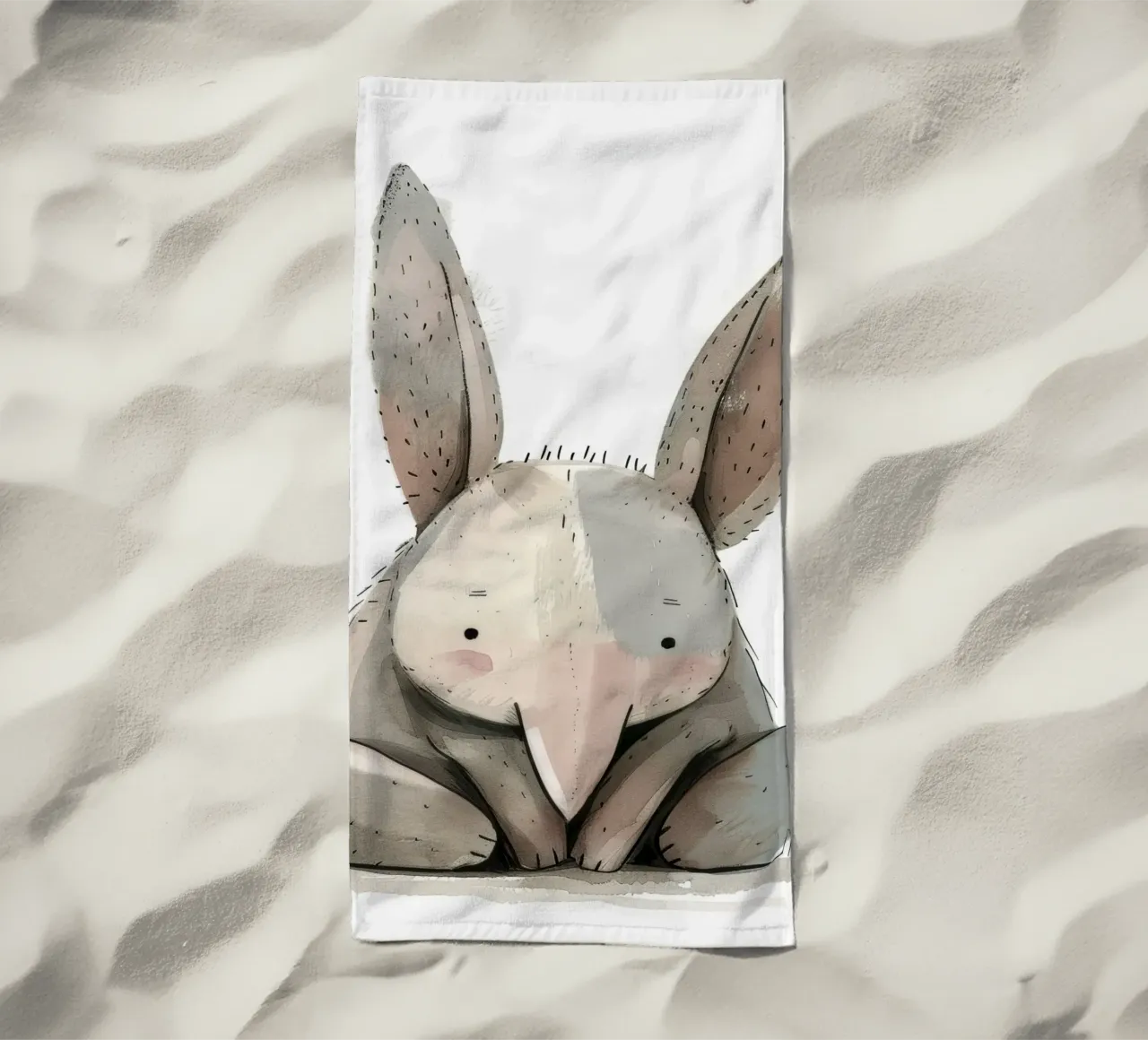 Illustrazione stilizzata di un coniglio seduto telo mare da DesignDoodle