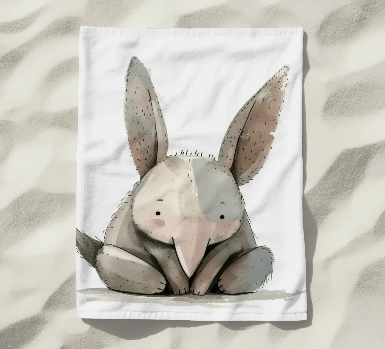Illustrazione stilizzata di un coniglio seduto telo mare da DesignDoodle