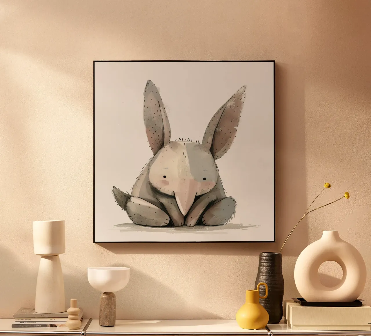 Illustrazione stilizzata di un coniglio seduto alluminio dibond da DesignDoodle