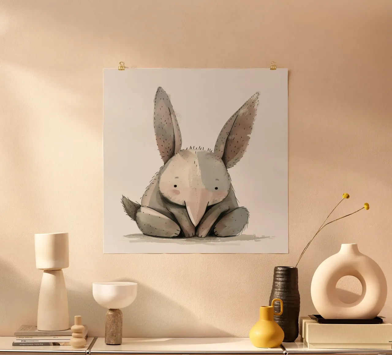 Ilustración estilizada de un conejo sentado hahnemühle de DesignDoodle