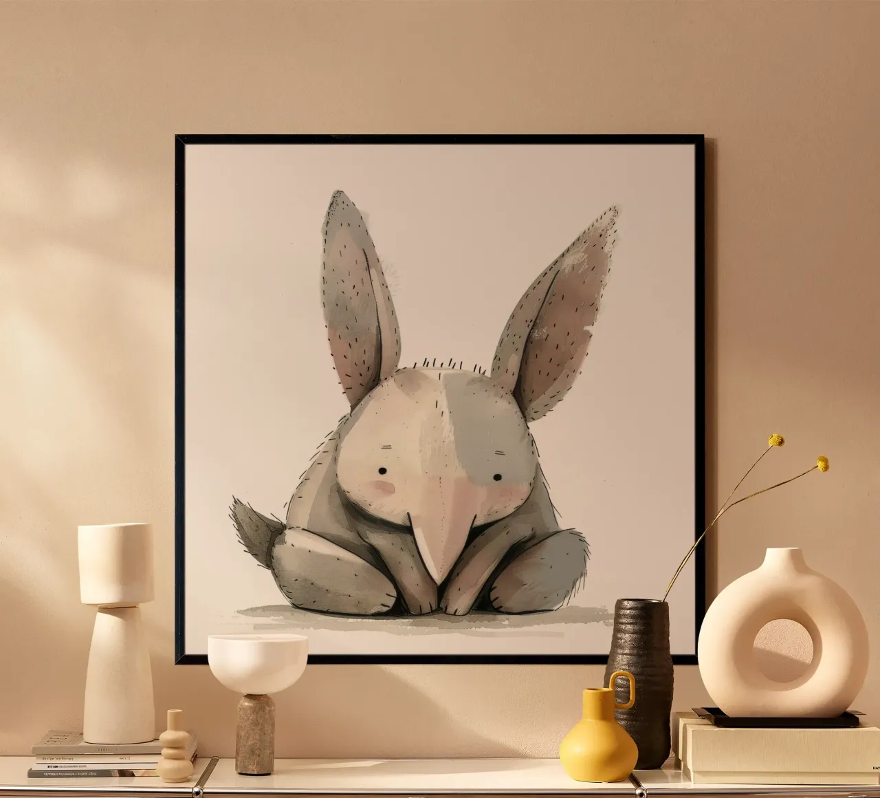 Ilustración estilizada de un conejo sentado hahnemühle de DesignDoodle