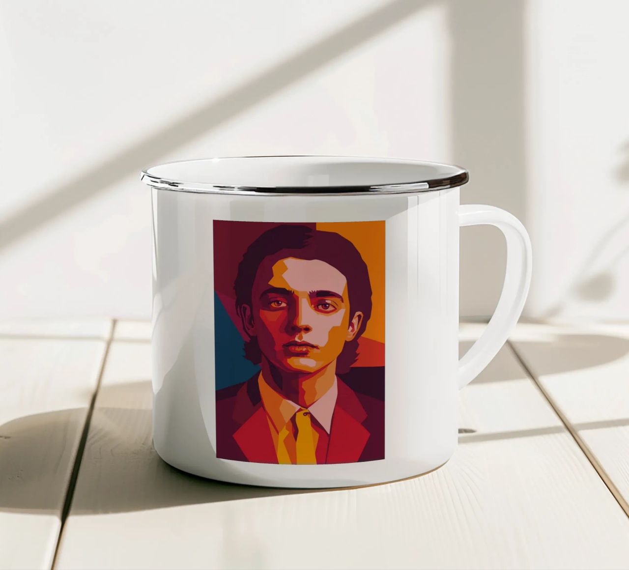 timothee chalamet retro pop art wpap tazza in smalto da aiswa
