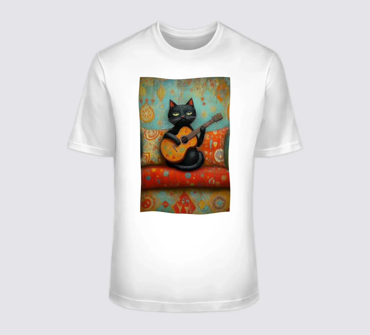 Gatto nero e chitarra t-shirt da fayzelkodok