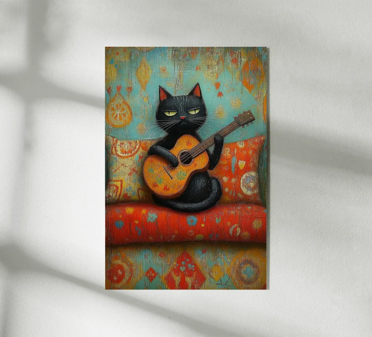 Black Cat And Guitar acrylic glass by fayzelkodok