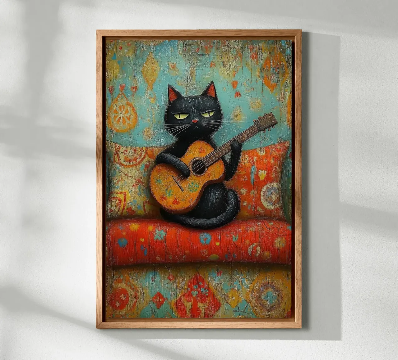 Gatto nero e chitarra tela con Cornice a cassetta da fayzelkodok
