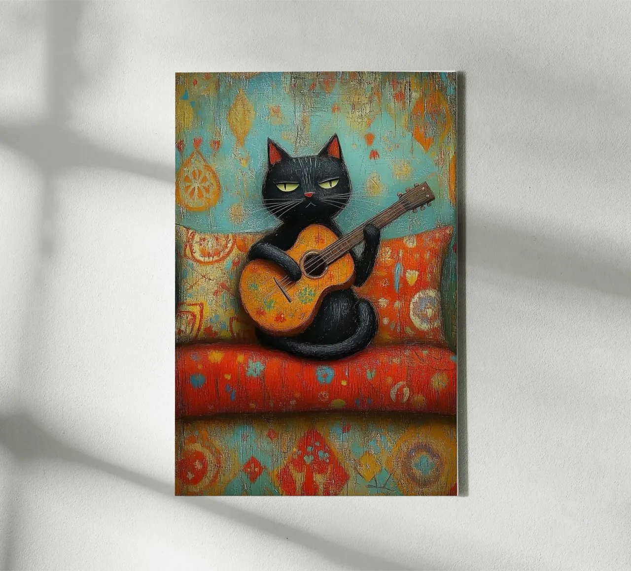 Gatto nero e chitarra tela con Cornice a cassetta da fayzelkodok