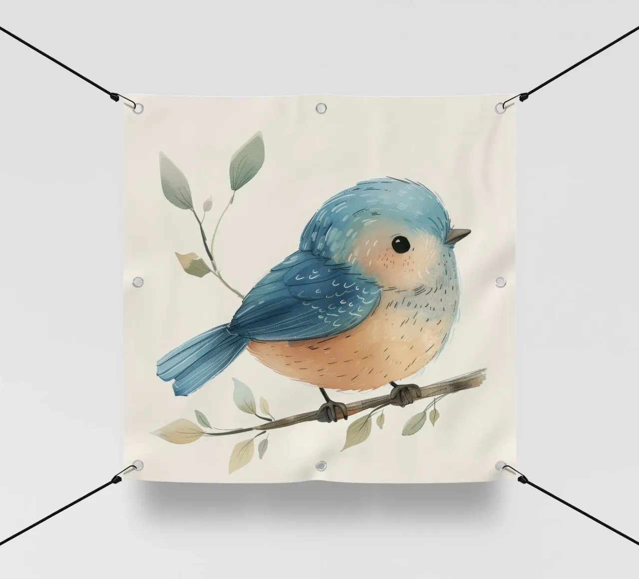 Illustrazione stilizzata di un piccolo uccello paffuto su un ramo telo in pvc da DesignDoodle