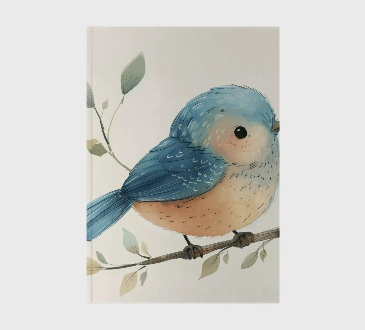 Stylized Illustration of a Small chubby Bird on a Branch notebook by DesignDoodle