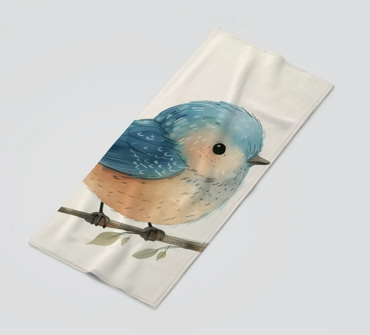 Illustrazione stilizzata di un piccolo uccello paffuto su un ramo telo mare da DesignDoodle